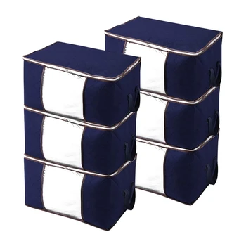 

6 Pack Extra Large Capacity Storage Bins with Clear Window,Closet and Clothes Storage Bags,Handle and Zipper (Blue)