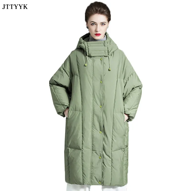

High-quality Down Parka Jacket Womens 2020 Winter Loose Long Hooded Stand Collar Down Coat Cocoon Thick Warm Large Size Jackets