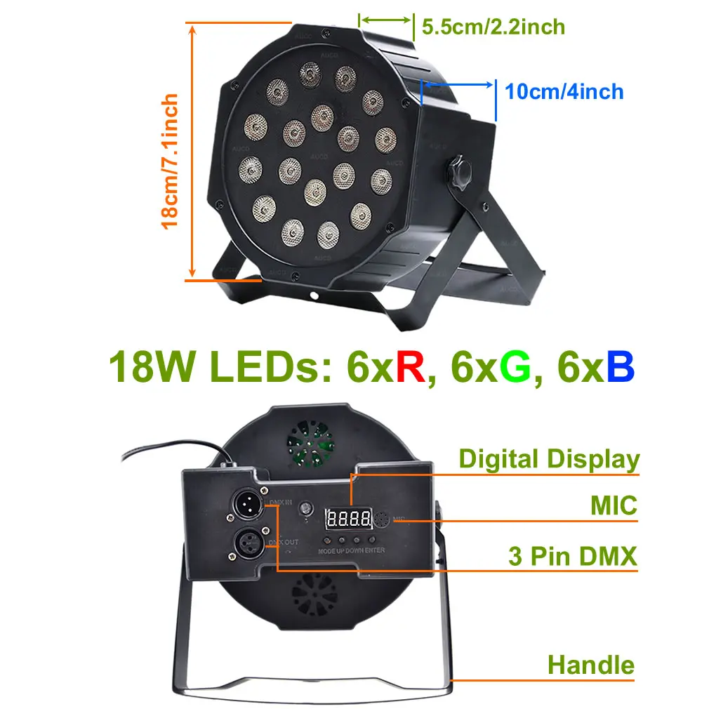 AUCD Мини Портативный 18 Вт RGB светодиоды par-лампочка DMX прожектор для дискотеки шар прожектор DJ для сцена на вечеринках и шоу светотехническая панель огни LE-Par18