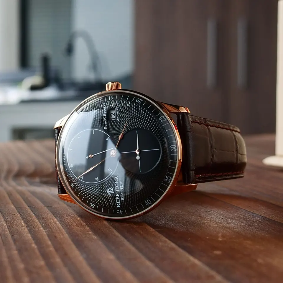 REEF TIGER 自動巻き時計 ゴールド/ブラウン REEF TIGER 自動巻き時計 ゴールド/ブラウン