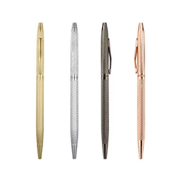 Bolígrafo De Metal Con recargas para la escuela y la Oficina, Material de acero inoxidable giratorio, suministros de papelería, 1 + 10 unids/set por juego