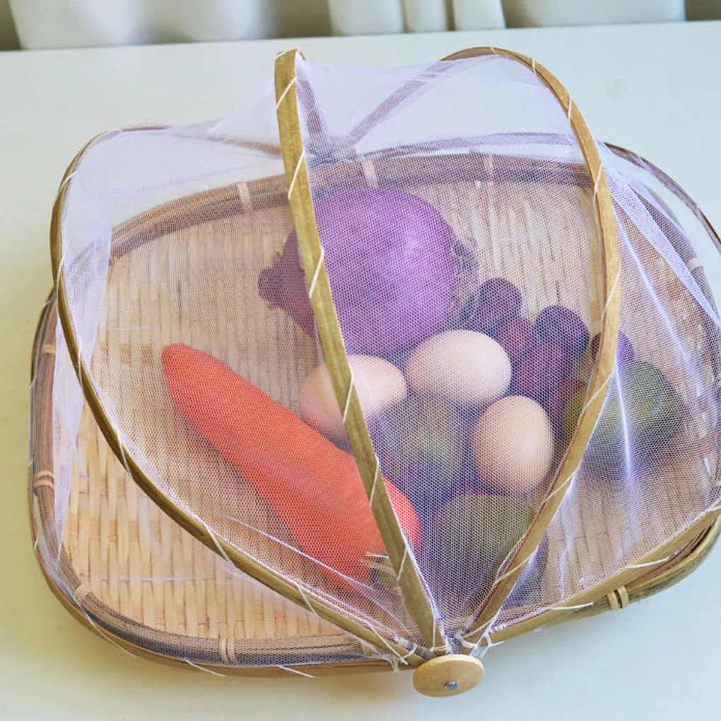 Anti-insect Dustproof Basket Fruit Vegetable Tray Mesh Drying Dustpan Handmade Bamboo Food Storage Basket