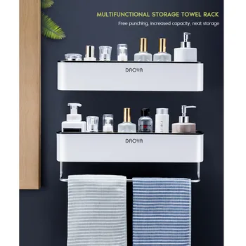 

Bathroom Shelf Shower Organizer Wall Mounted Shampoo Shelves Holder With Towel Bar Kitchen Storage Rack Bathroom Accessories