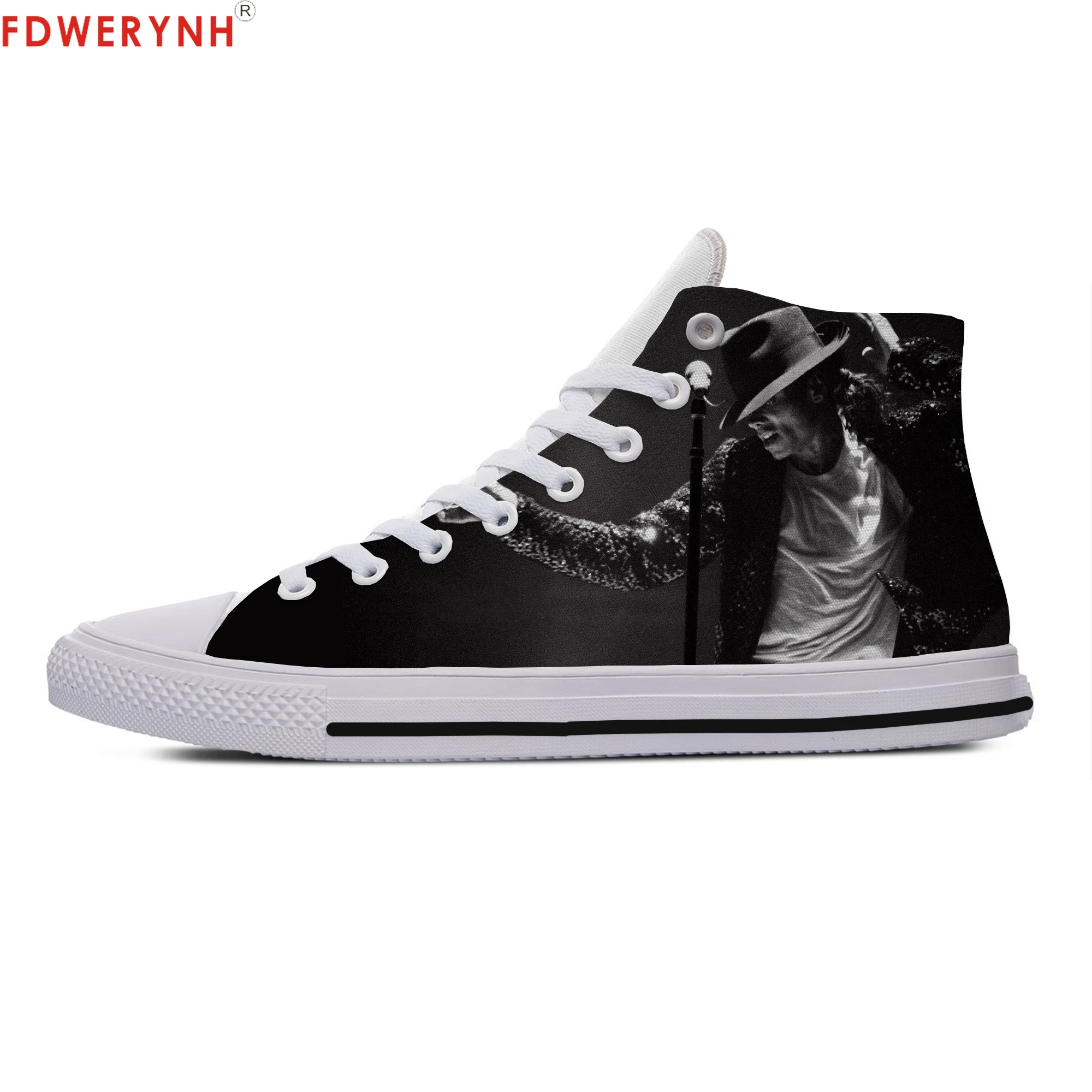 

FDWERYNH Man Casual Shoes King Of Pop Michael Jackson Diy Individualization Canvas Men Leisure Breathable Walking Shoes Of White