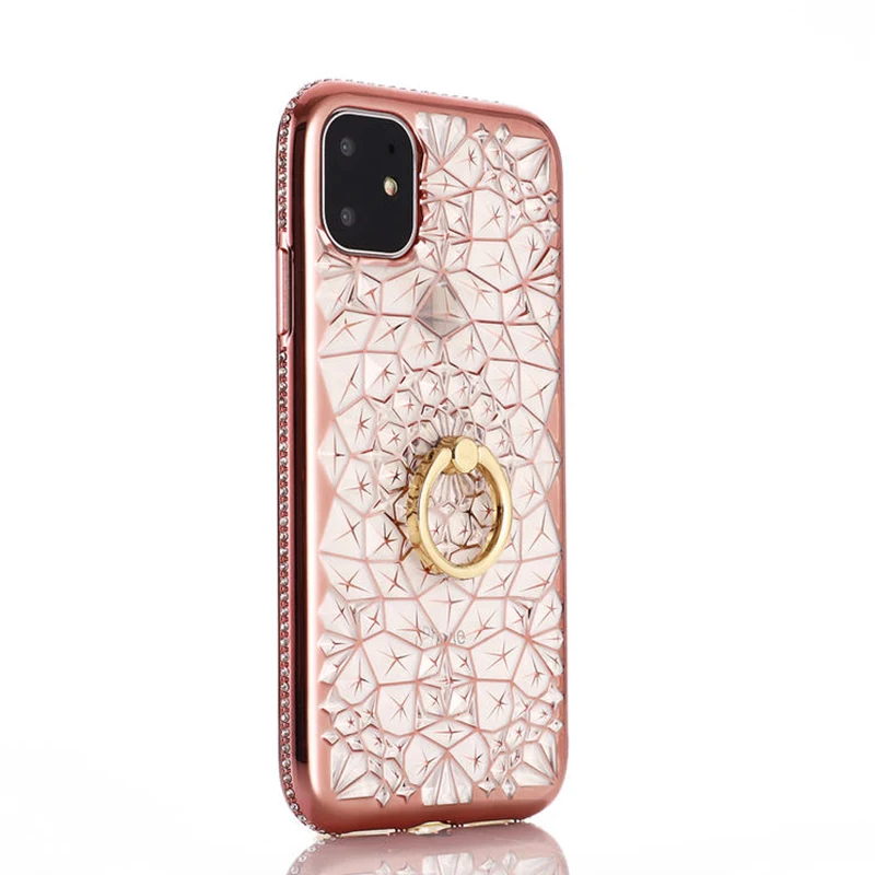 Роскошный мягкий чехол с объемным кольцом для iPhone 11 Pro XS Max XR, блестящие стразы, чехол-подставка для iPhone 7, 8, 6, 6S Plus, 5, кольцо, Силиконовый ТПУ