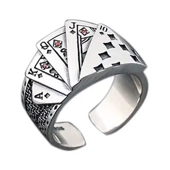 

Retro S925 Silver Square Flush Male Poker Ring Stylish Single Ring Personality Ring Adjustable Index Finger Ring
