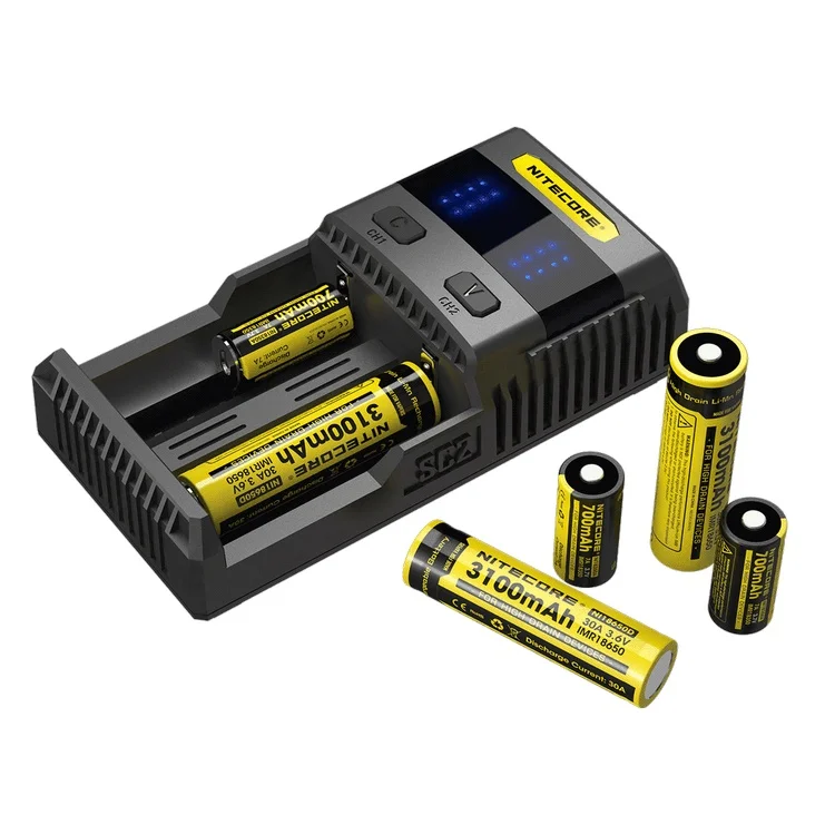 Topsale NITECORE SC2 интеллектуальная зарядка 3A Быстрая зарядка превосходное зарядное устройство с 5А общим выходом+ 18650x2 батареи