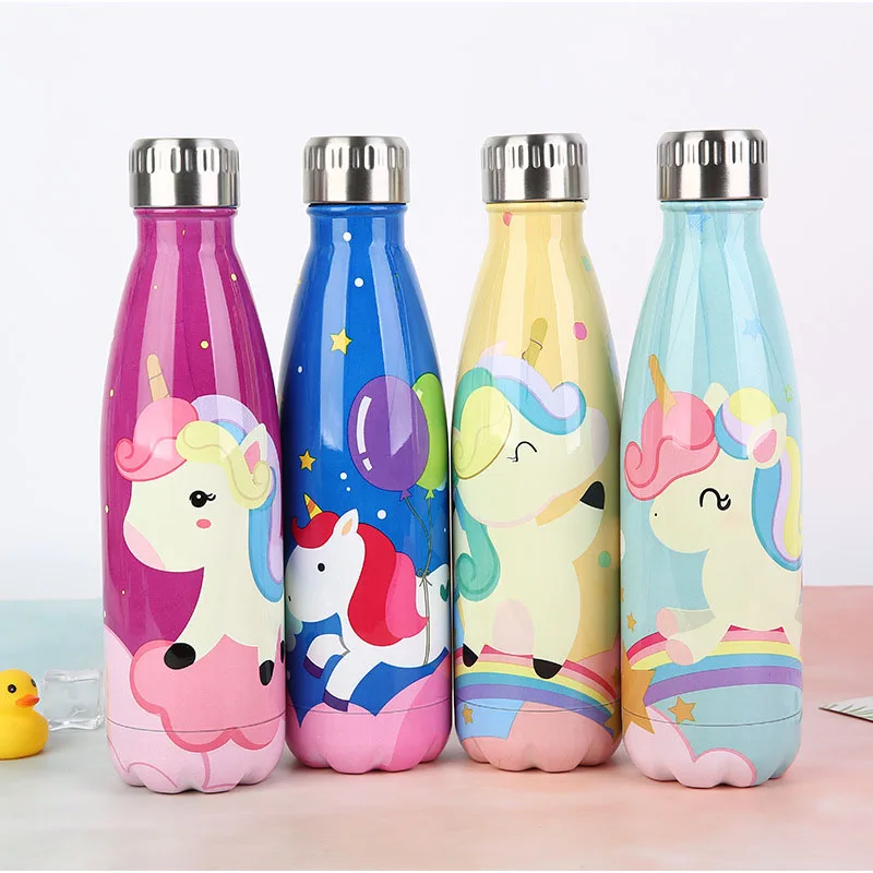 

LOGO Custom Cartoon Unicorn Cute Water Bottle Thermos Bottle Stainless Steel Keep Cold Cola Sport Drinking Bottle for Travel
