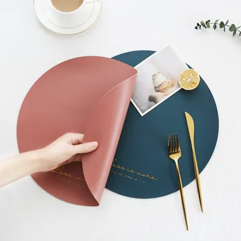

Artistic Elements Nordic Style Circle Bronze Leather Waterproof Oil Resistant Western-style Placemat Household Insulation Mat Ta