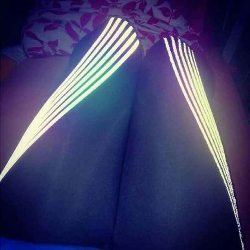 Reflective Material Striped Printed Yoga Fitness Tight Leggings Women Shiny Black Legging High Waisted Slim Running Pant