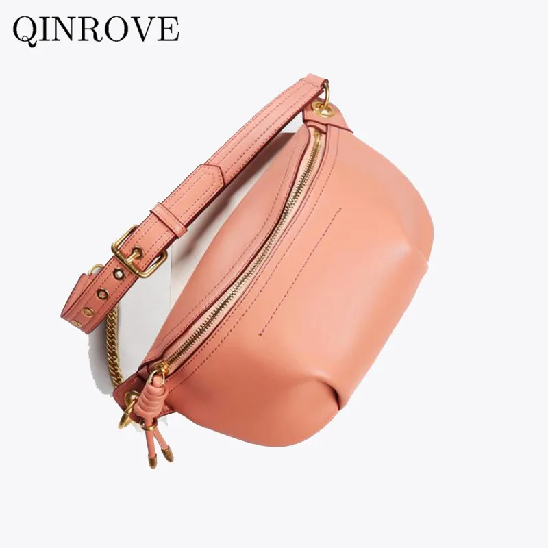 

Solid Color Shoulder Bag For Women PU Leather Female Girls Belt Bag Fashion Women's Pouch With Chains Waist Bag Small Banana bag