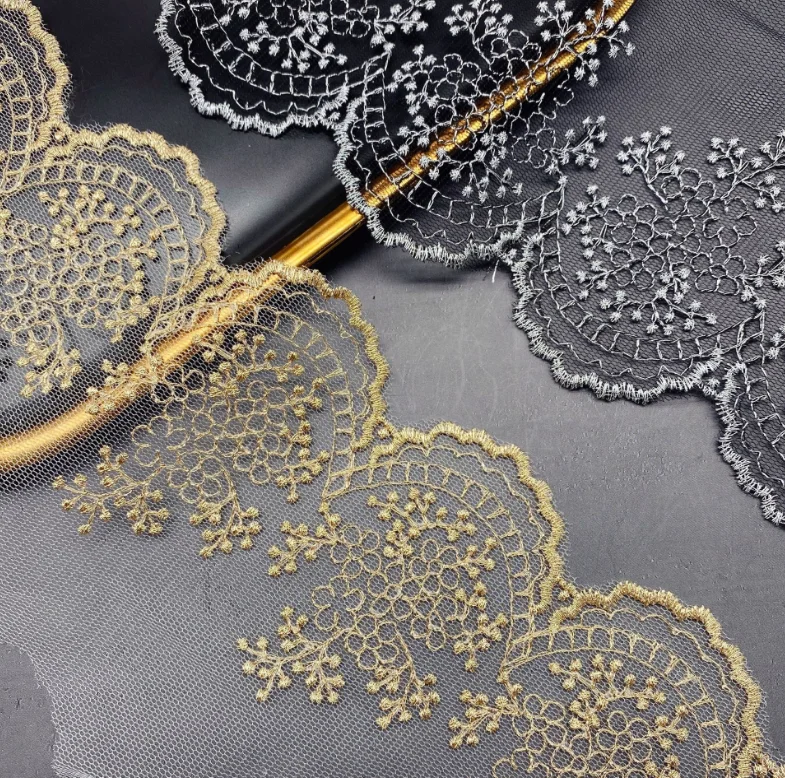 Elegant Gold and Silver Floral Venice Guipure Lace Trim - 2 Meters, 10.5cm Wide