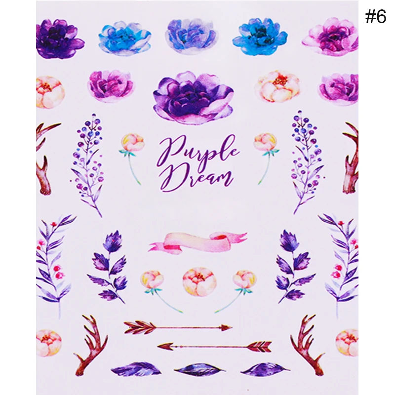 Nail Water Decals Colorful Flowers Butterfly Mixed Patterns Beauty Design Nail Art DIY Decoration Transfer Stickers Paper - Цвет: 13