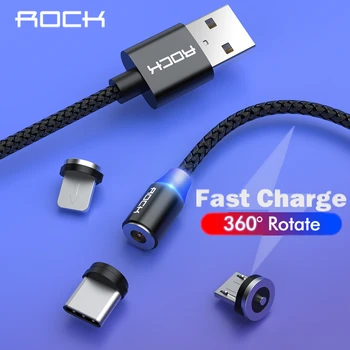 

ROCK Fast Charge Magnetic Cable Type C Micro Usb Fast Charging Usb C LED Light Phone 1M Magnet Charger For iPhone Xiaomi