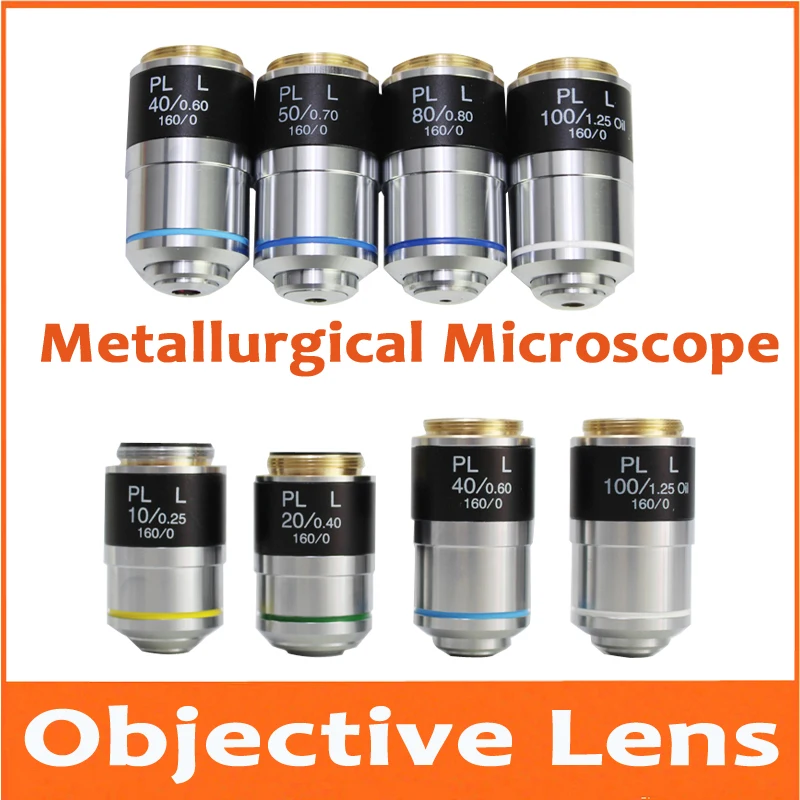 

5X 10X 20X 40X 50X 80X 100X Flat-field Metallurgical Plan Achromatic Object Glass Lab Metallographic Microscope Objective Lens