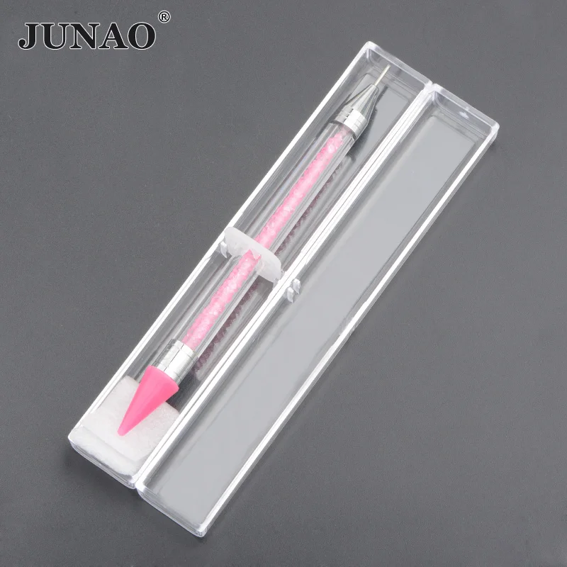 JUNAO Pink Color Wax Pencil Rhinestone Pen Dap Pen Picking up Nail Crystals Pen Nail Art Tools Machine for Nailing Pearls 