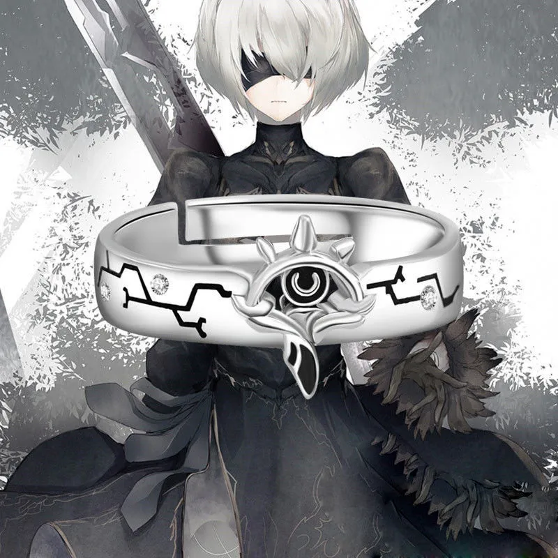 Аниме Косплэй НИР: автоматы YoRHa Тип № 2 кольцо 925 серебро на каждый день с героями мультфильмов подарок кольцо регулируемое подарок на Рождество Хэллоуин кольцо