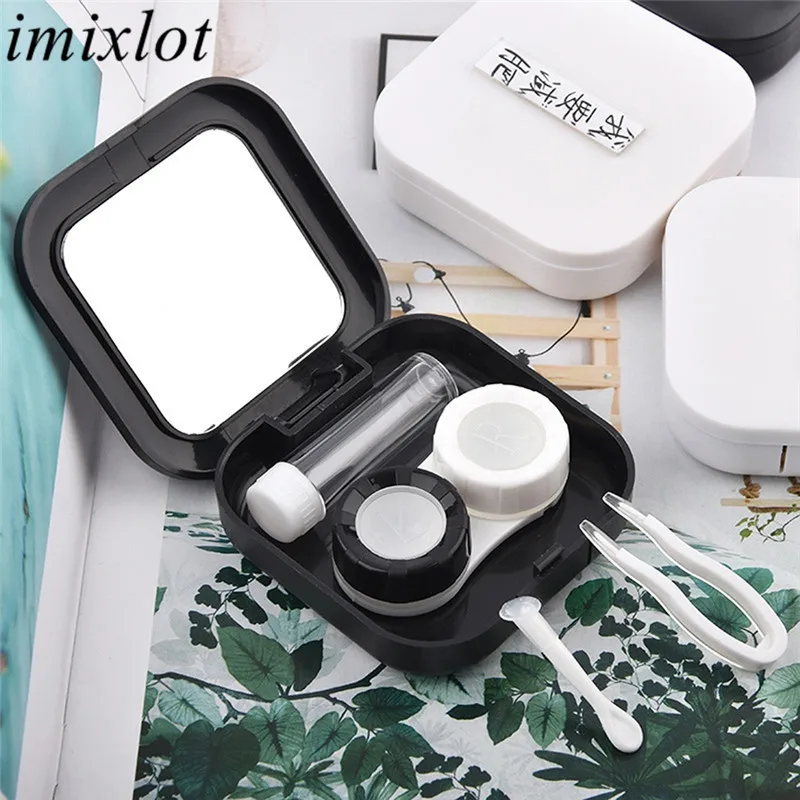 Imixlot New Arrival Popular Words Personality Letters Pattern Contact Lens Case with Mirror Female Portable Travel Kit Container |