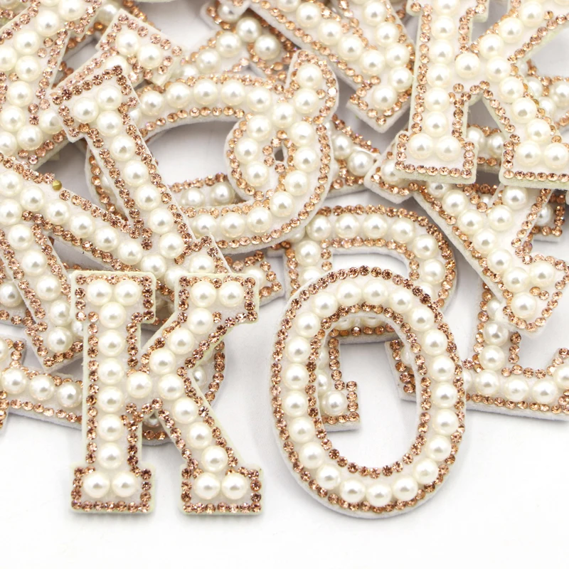 26 brief Gold Strass Perle Englisch Alphabet Patch 3D Perlen Aufkleber Mixed Stickerei Patch Für Kleidung Logo Diy Applique – Detail 6