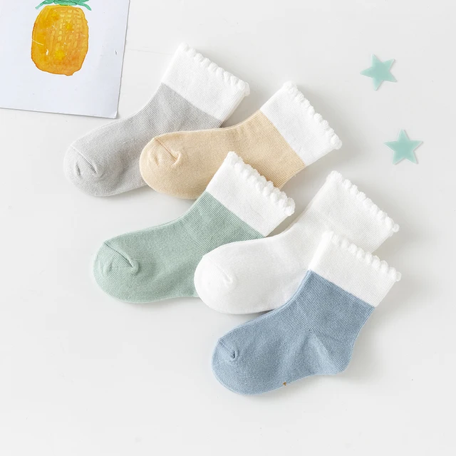 5Pairs/lot 0-2Y Baby Socks Summer Cotton Solid Colorful Kids Socks Girls Cute Newborn  1