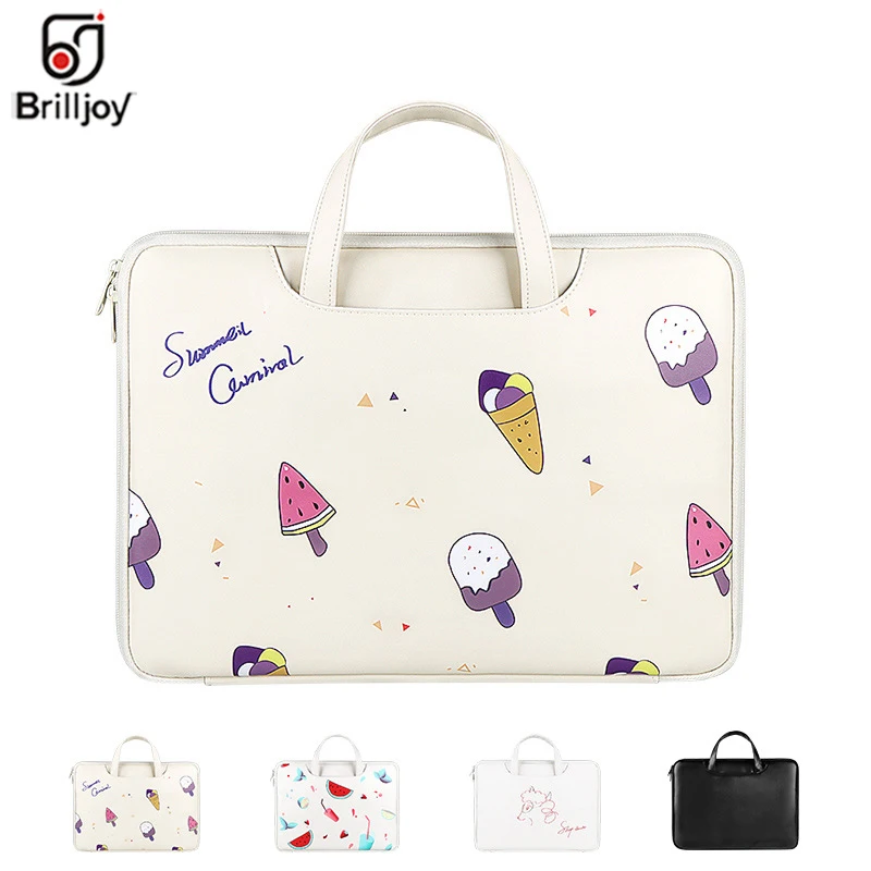 

Brilljoy Unisex Briefcase Portable Men PU Leather 13.3 14.1 15.4inch Cartoon Tablet Laptop Sleeve Bag Cute Printed Computer Bags