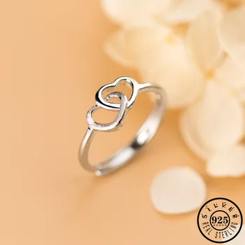

100% 925 Sterling Silver Crossed Love Heart Shaped Wedding Bands Adjustable Midi Knuckle Finger Rings Fine Jewelry for Women
