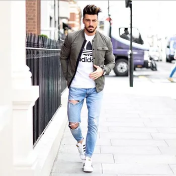 

Modis Mens Ripped Jeans Light Blue Calcas Jeans Masculina Jean Slim Homme Skinny Pontalon Homme Jean Baqueros Hombre Denim Men