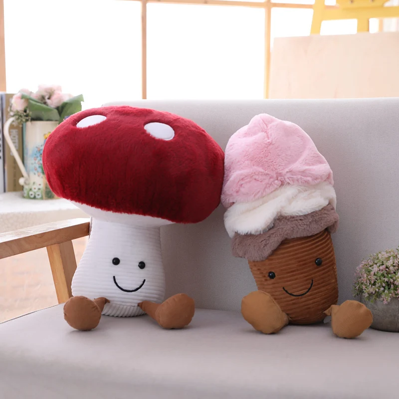 20-40cm Cute Avocado Mushroom Ice Cream Plush Toy Kawaii Cartoon Fruits Vegetables Soft Comfortable Doll Toys For Girls Boys