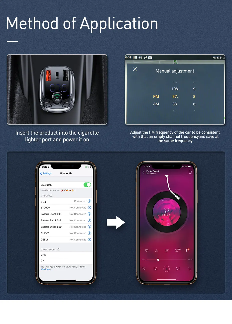 Автомобильное зарядное устройство Baseus, Bluetooth, fm-передатчик, MP3, быстрая зарядка, двойное зарядное устройство usb type-C, QC 3,0 PD3.0 для iPhone 11 samsung S9