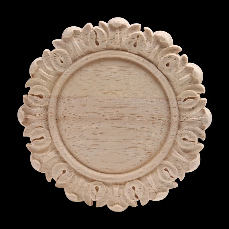 Solid Wood Decal Wood Carving European Round Patch Wood Carving Furniture Decoration Cabinet Door Cabinet Bed Flowers Wood Decal 3