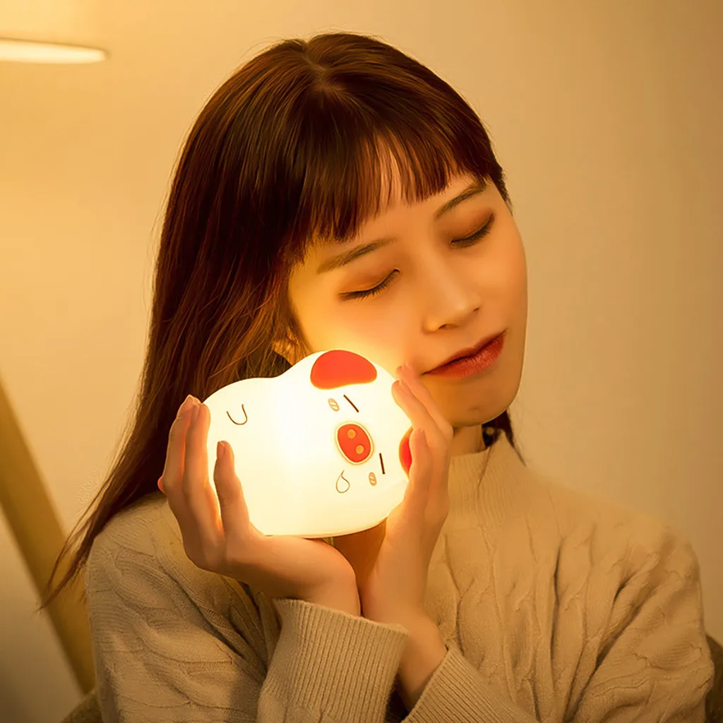 Cute Pig Night Light Silicone Children Birthday Gift Soft Cartoon animal children gadgets Funny Holiday Gift Girl toys #C