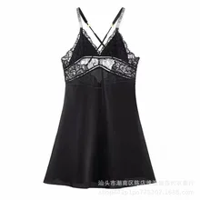 Women's Pajamas Lace Satin Sexy Rhinestone Shiny Shoulder Strap Beautiful Back Suspender Nightdress Hot Diamond Home Clothes