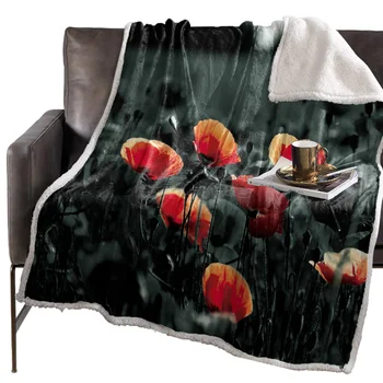 

Plant Flowers Poppy Blanket Floral Fleece Blanket for Kids Girl Couch Soft Plush Bedspreads Quilt Drop Ship Blankets for Beds