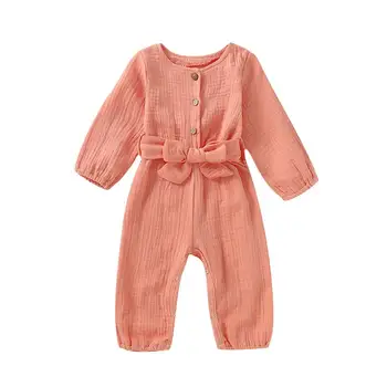 

Newborn Baby Girl Clothes Long Sleeve Romper Solid Jumpsuit Cotton Linen Outfits infant Playsuit Sunsuit Autumn Winter Set