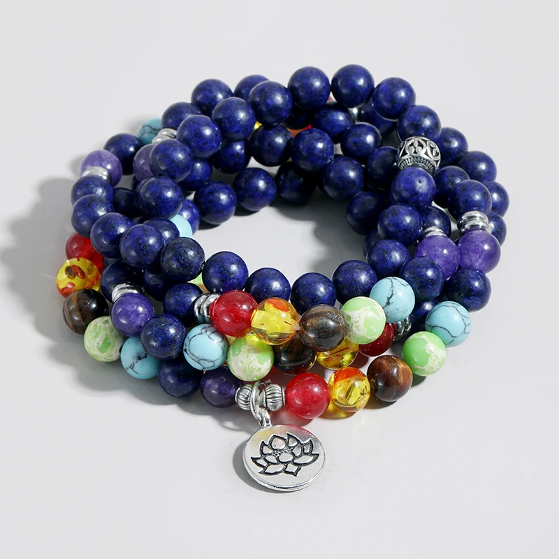 

Chakra Healing Bead Bracelet Prayer lapis lazuli Meditation Natural Stone Balance Mala Bracelets for Women Men Yoga Jewelry