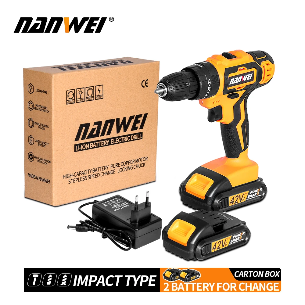 21V Electric Cordless Screwdriver Drill Electric Drilling Machine Mini Hand Drill Wireless Power Tool - Цвет: 42VF 7.5Ah2Batteries