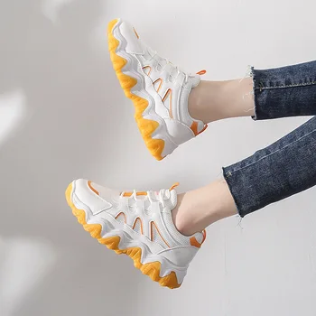 

2020 Spring White Korean Thick Bottom Dad Shoes Women Fashion Leisure Candy Color Non-slip Running Comfortable Lace-up Sneakers
