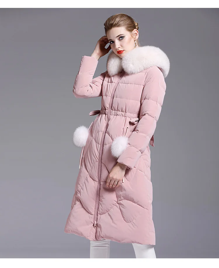 winter new down jacket women's fashion temperament slim 90 down medium length large wool collar coat thickened 408