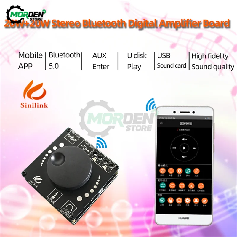 

AP15H 20WX2 Bluetooth 5,0 цифровой аудио усилитель мощности плата стерео усилитель 12 В 24 В AUX USB звуковая карта управление приложением