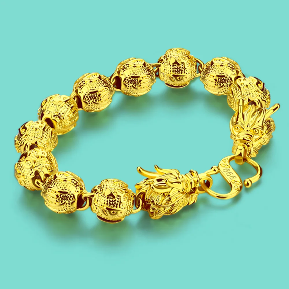 24K Solid Yellow Gold Men Dragon Bracelet 96.7 Grams – Royal