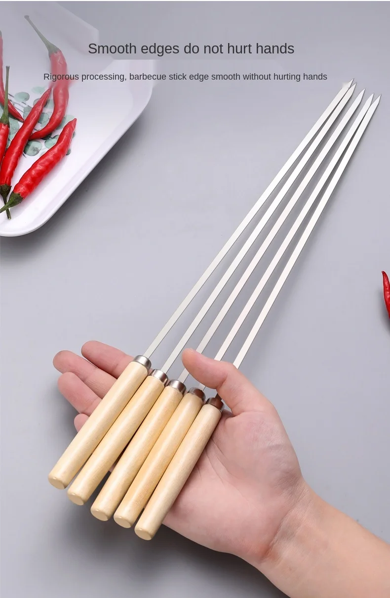 Lot De 10 Brochettes Japonaises Vintage - Manche Bois, Pique Inox - Fabriquées Au Japon
