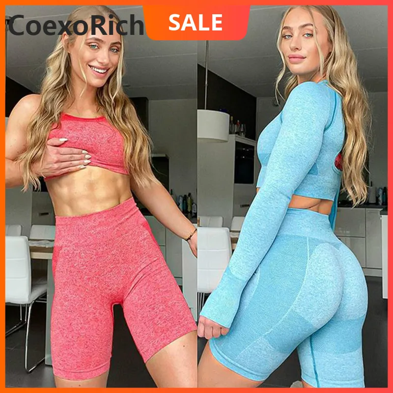 

Gym Yoga Set Tracksuit Women Sportswear Sports Bra Suit Fitness Crop Top High Waist Leggings Seamless Shorts