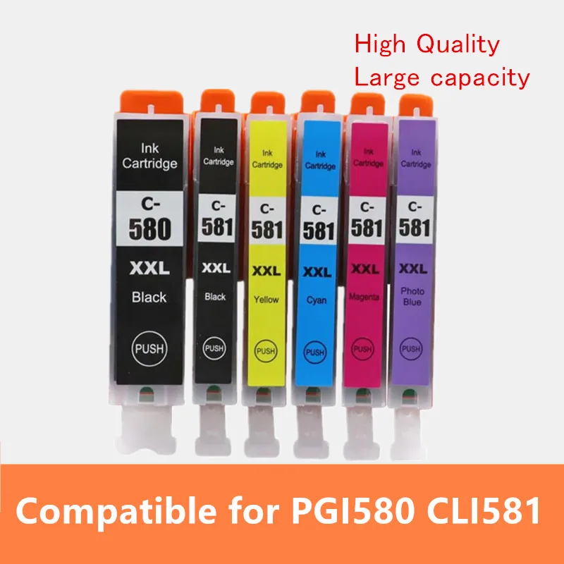One set - 6 Pack 6 шт PGI580 чернильный картридж PGI 580 CLI 581 XXL для Canon Pixma TR7550 TR8550 TS6150 TS6151 TS8150 TS8151 TS8152 TS9150 TS9155 - Цвет: One set - 6 Pack