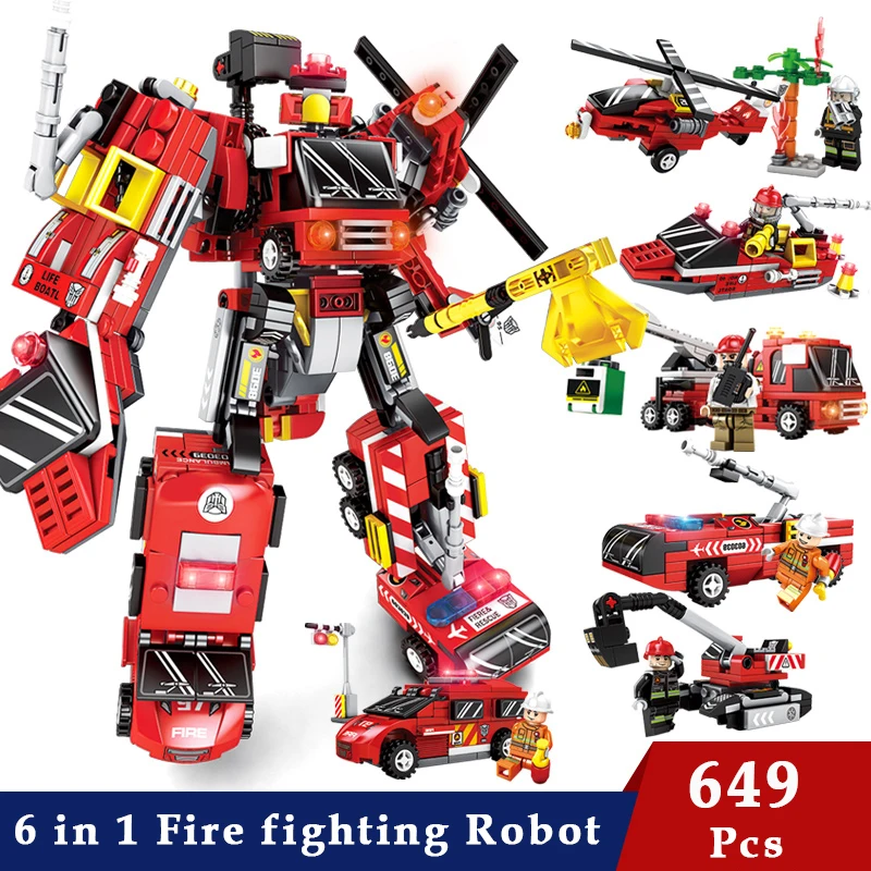 Transformation Building Blocks Compatible LegoiNglY City Trucks Car Helicopter Brick Toy For Children