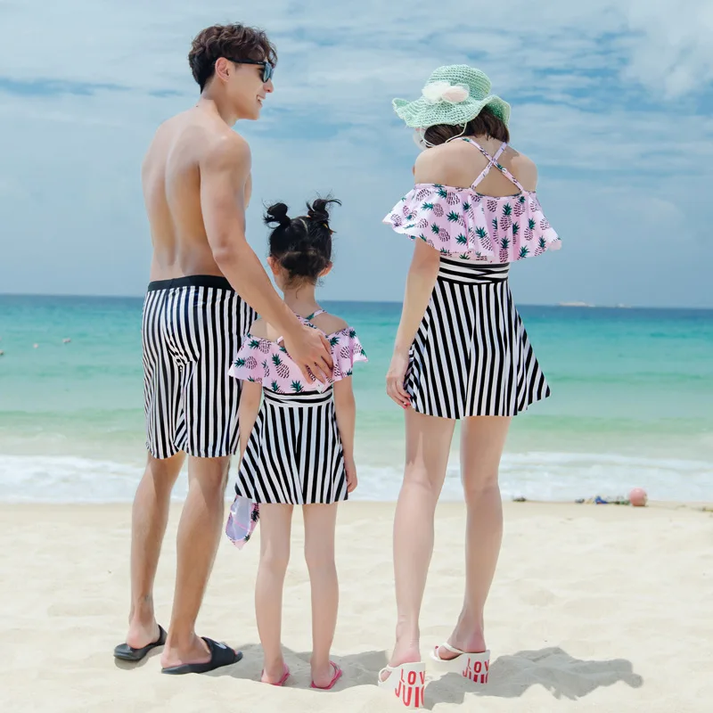 

Family Dress Bathing Suit New Style Family of Three One-piece Mother-daughter Matching Outfit Children Baby Girls Children Swimm