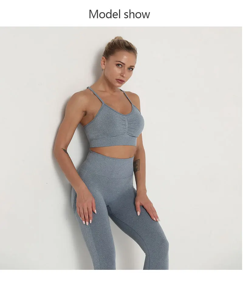 Seamless Yoga Set Women Workout Sportswear Gym Clothing Fitness Long Sleeve Crop Top High Waist Leggings+Sport Bra Sports Suits