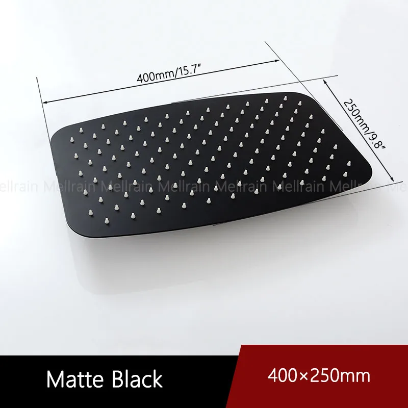 Black 16 inch Черная и хромированная ультратонкая душевая головка дождя в форме скругленного прямоугольника дизайн из нержавеющей стали аксессуары для душевой и ванной Топ распыления - Цвет: Black 16 inch