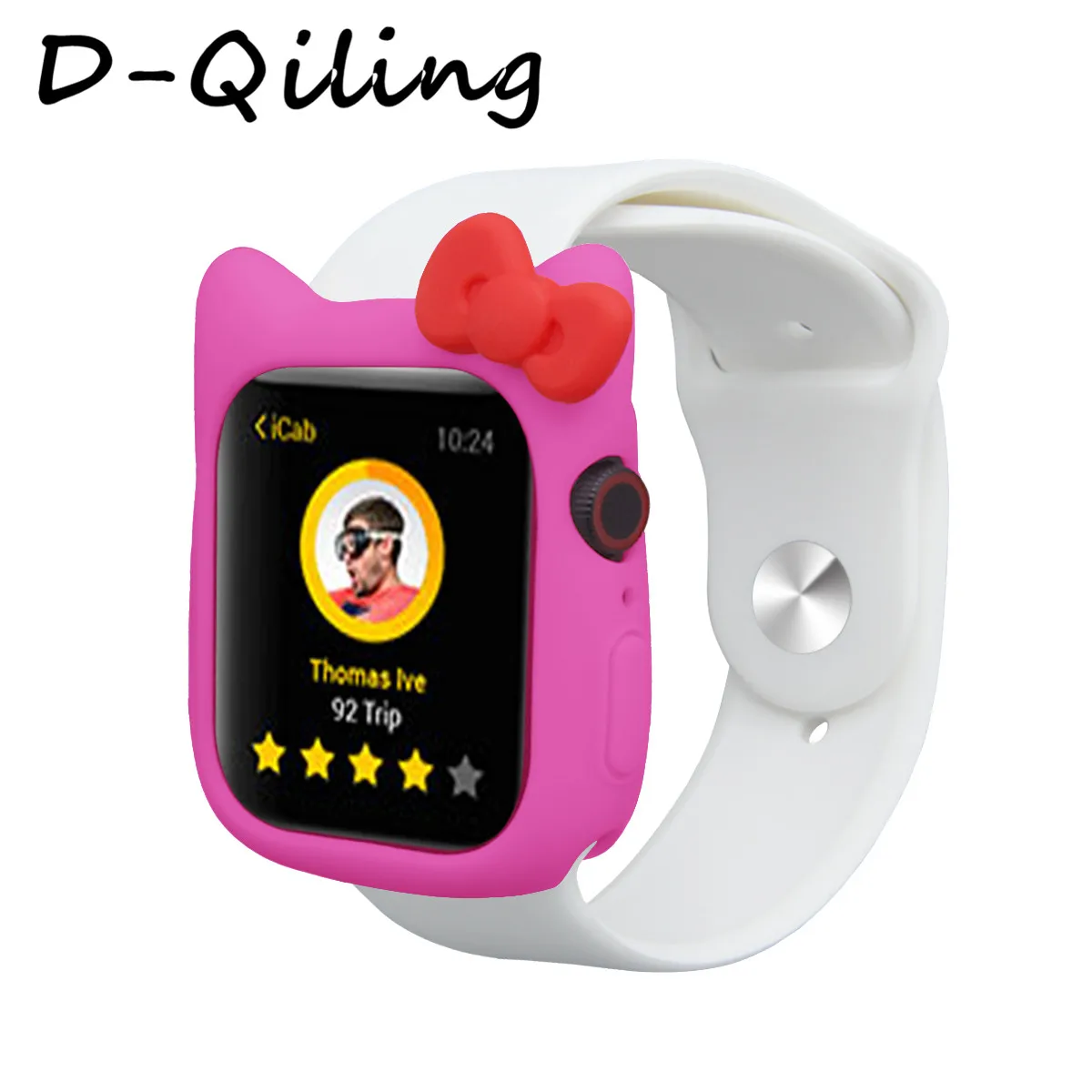 Милый силиконовый чехол Hello Kitty для Apple Watch Series 5, 4, 3, 2, 1, кожаный ремешок для iWatch 38, 42, 40, 44 мм, для девочек - Цвет: Purple  Red
