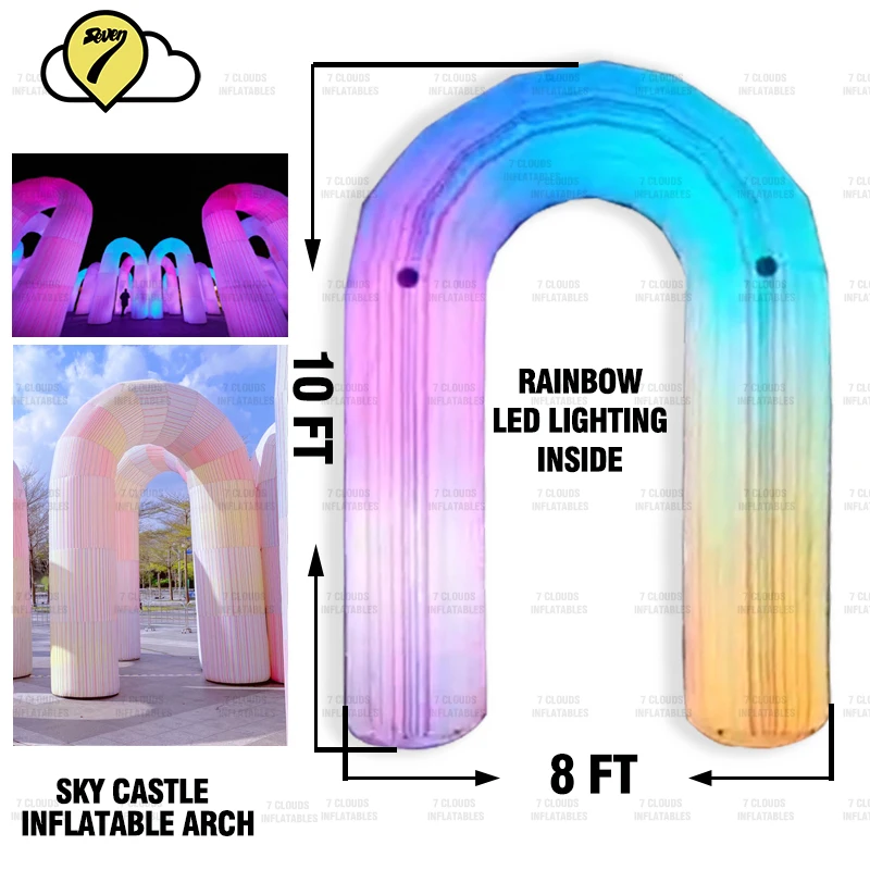 Melbourne 2020 Sky Castle Air Arch 10ft Hight Inflatables LED Lighting Rainbow Color for Photoes in City Hot Daily Attendance | Игрушки и