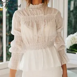 DICLOUD плиссированная Женская белая хлопковая блузка Осень 2019 модный топ элегантные топы с рюшами сексуальные прозрачные Туники женские